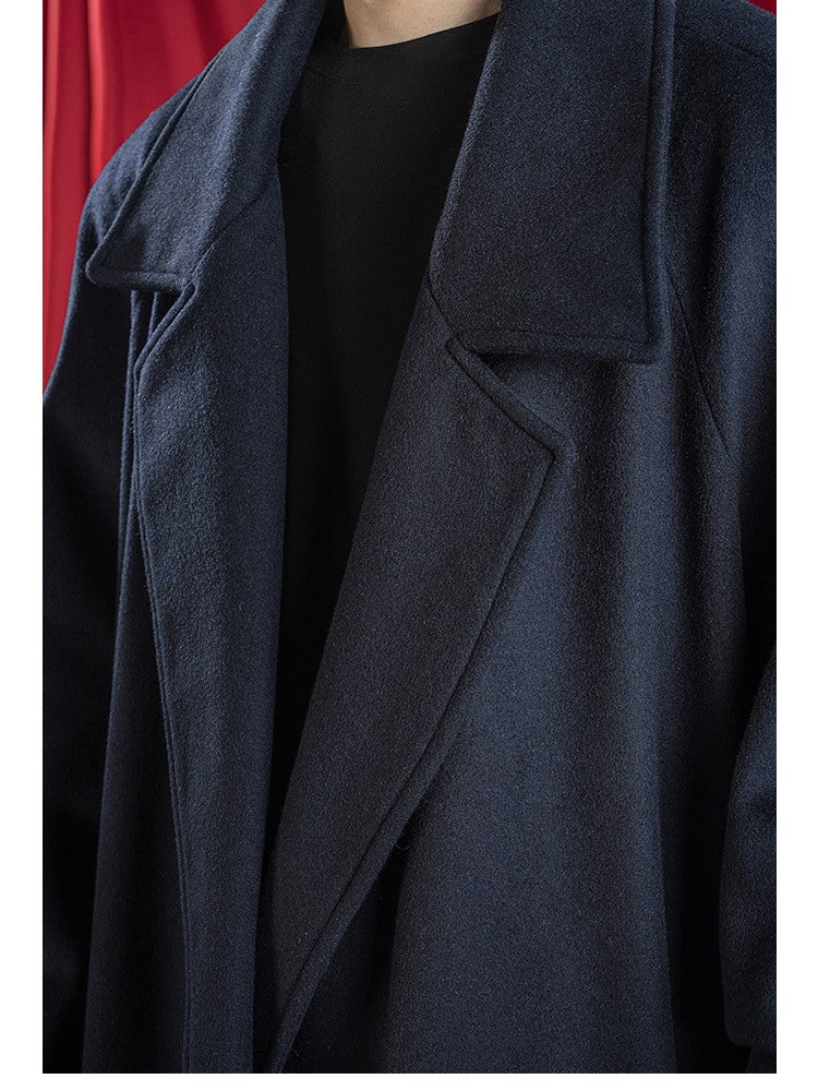 Mauroicardi Autumn Winter Oversized Extra Long Warm Navy Blue Wool Blends Coat Men Loose Luxury Designer Woolen Overcoat 2024