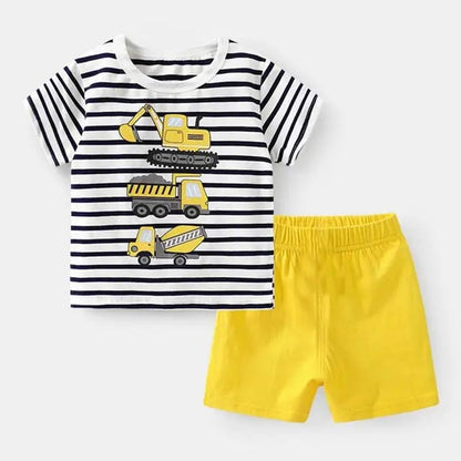Summer Cartoon Print Kids Boys Clothes Sleeveless Tops+ Shorts 2pcs/set Baby Girls Vest Clothing Set Children Cotton Sport Suit