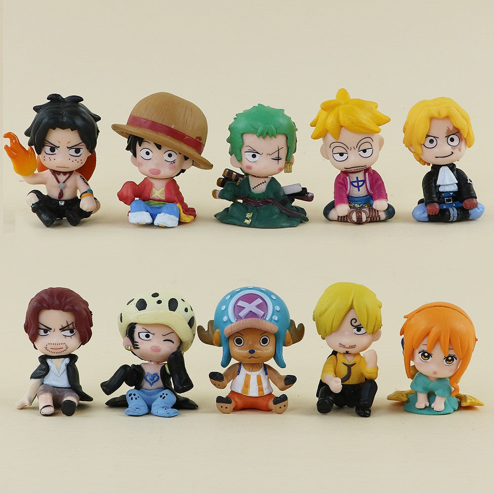 Conjunto de 10 Bonecos de One Piece Luffy Law Sabo Zoro Sanji Nami Chopper Marco Ace Roger Action Figurine Modelo Bonecas Brinquedos de Presente