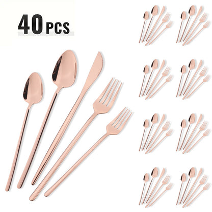 40pcs Rose Gold Dinnerware Set Mirror Fork Knife Spoon Tableware Western Stainless Steel Cutlery Set Dessert Fork Spoon Flatware