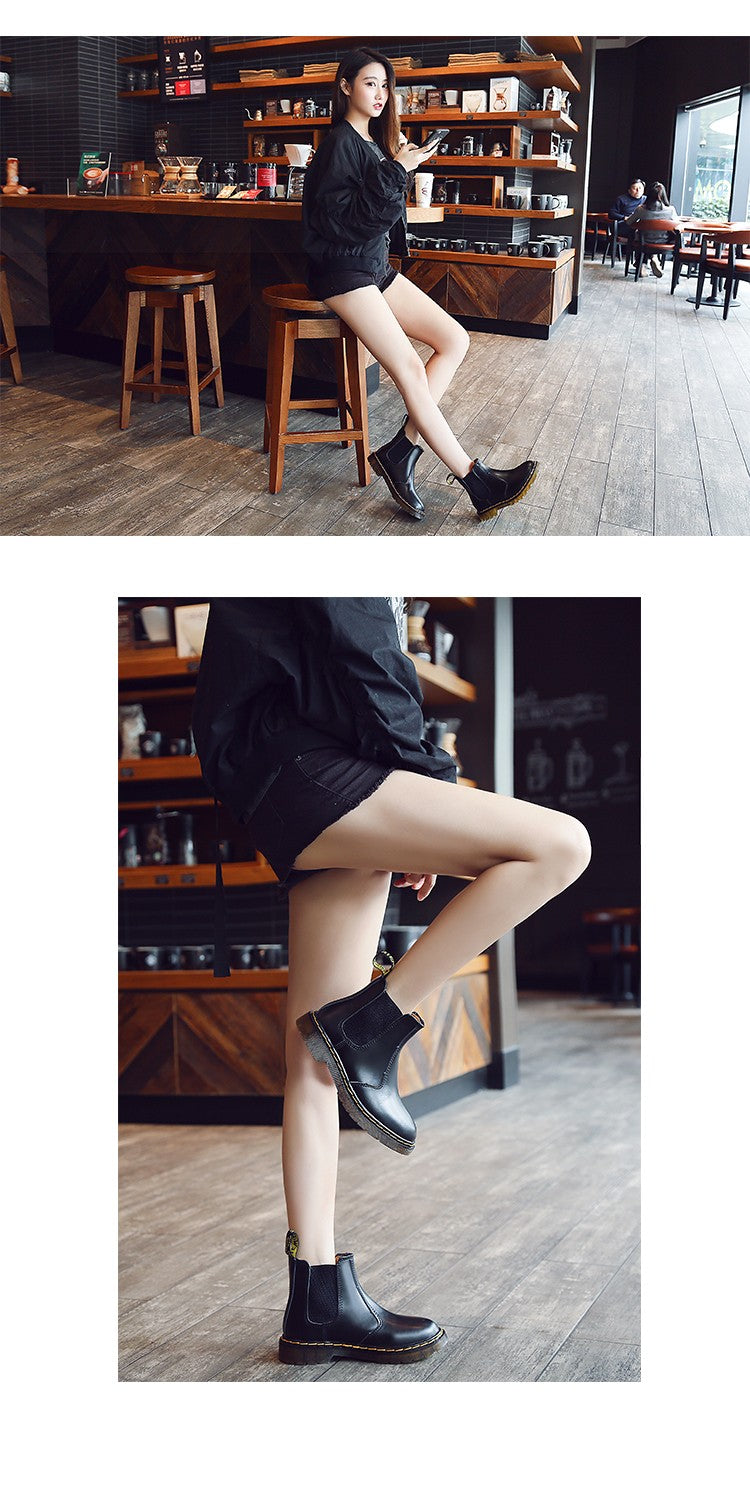 New Unisex Autumn Breathable Leather Ankle Boots Smooth Leather Platform Chelsea Boot for Women Men Platform Boots