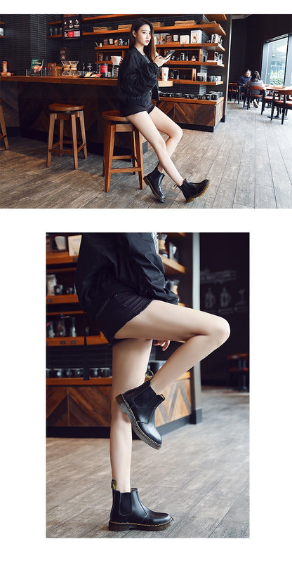 New Unisex Autumn Breathable Leather Ankle Boots Smooth Leather Platform Chelsea Boot for Women Men Platform Boots