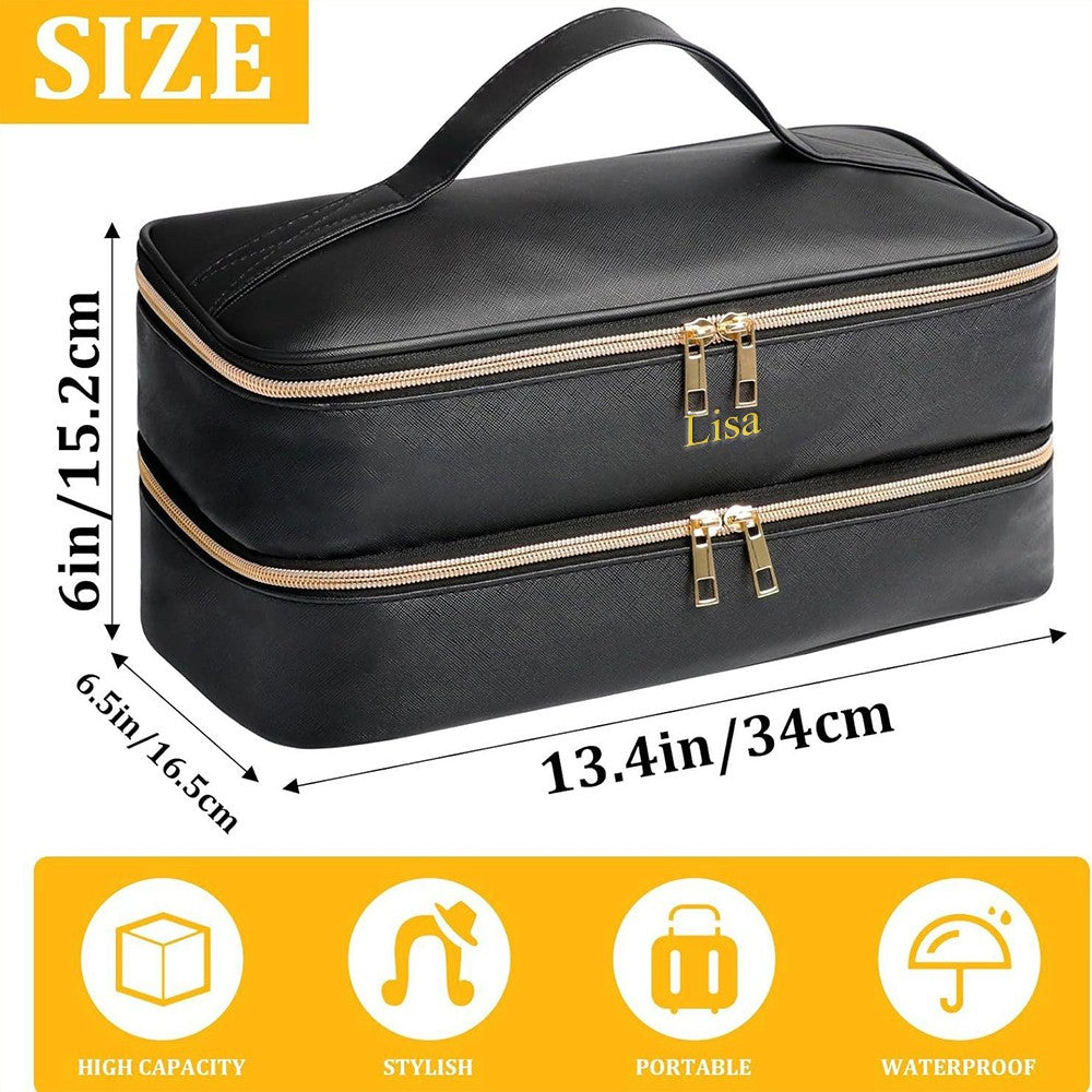 Customized name PU leather double-layer hair dryer storage bag, beauty tool box, hair curler accessories storage box