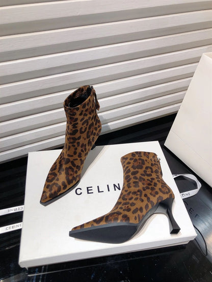 Autumn Women's High Heel Leopard Print Ankle Boots New Winter Pointed Head Thin Heel Chelsea Boots for Shoes Dress D503