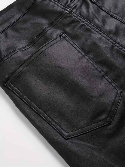 European and American men's plus size hot fashion black leather pants trend high-end slim fit small leg pants versatile pants