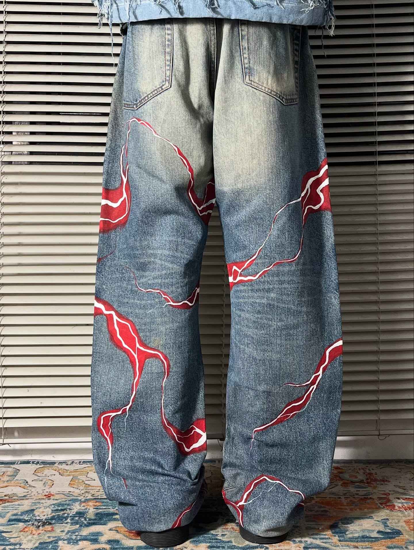 retro y2k gothic lightning graphic jeans wide legs loose loose hip-hop street style men and women fashion clothing