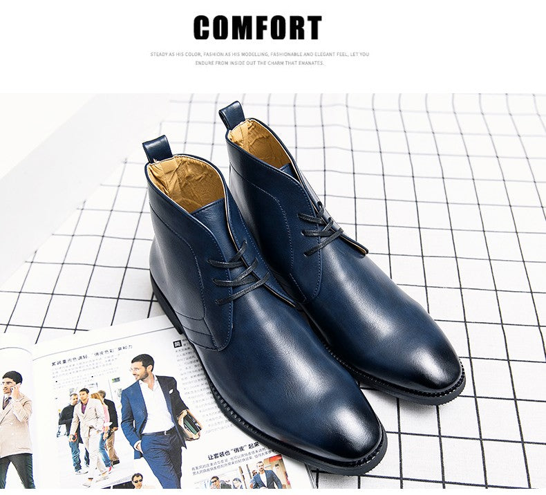 New Men Business Ankle Boots PU High Cut Short Tube Lace Up Business Brand Chelsea Boots European Style Size 38-48 Men Boots