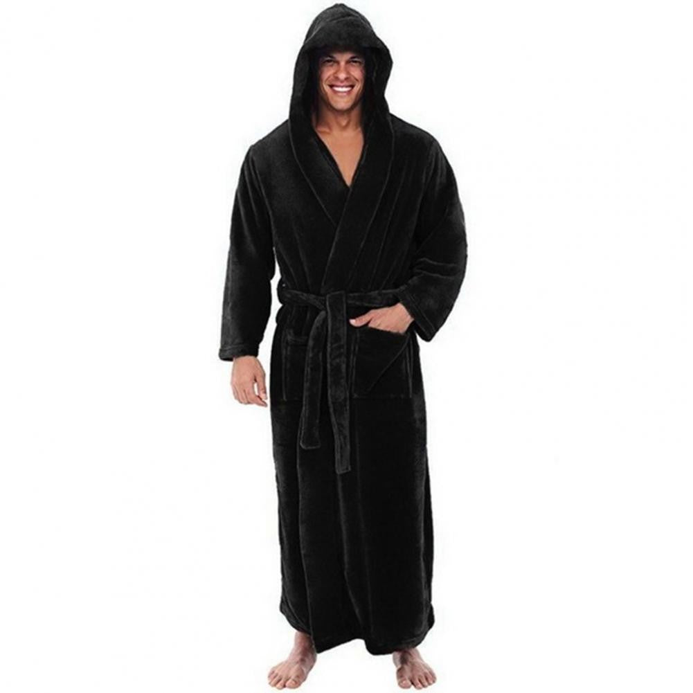 Men Hooded Bathrobe Kimono Soft Fluffy Water Absorbent  Hooded Fleece Bathrobe Shower Wrap Extra Large Bathrobe Sleepwear Lounge