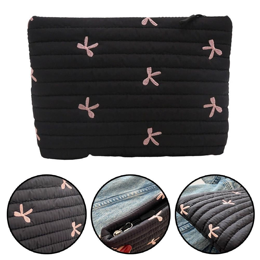 Ins Bow Embroidered Cosmetic Bag Portable Women's Bag Fashion Oxford Cloth Butterfly Print Cosmetic Bag Travel Wash Storage Bag