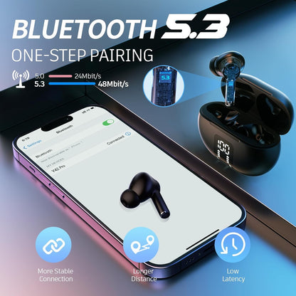 Fone de Ouvido Sem Fio Bluetooth 5.3 Headphone 60 Horas de Reprodução Display LED de Bateria Fones de Ouvido Microfone Cancelamento de Ruído Som Estéreo