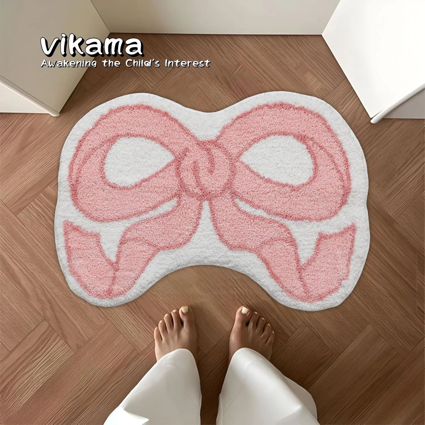 VIKAMA Creative Bow Rug Living Room Bedroom Kitchen Bathroom Absorbent Machine Washable Doormat Carpet Home Decor Mat Rug