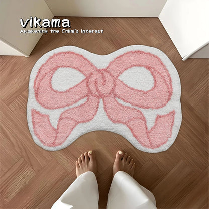 VIKAMA Creative Bow Rug Living Room Bedroom Kitchen Bathroom Absorbent Machine Washable Doormat Carpet Home Decor Mat Rug