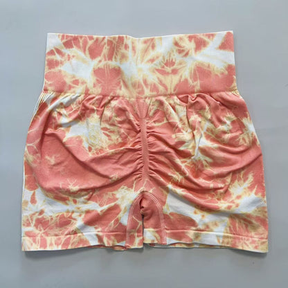 New Women Gym Tie Dye Scrunch Shorts Fitness Seamless Butt Lifting Sports Leggings Stretch Activewear Workout Running Tights