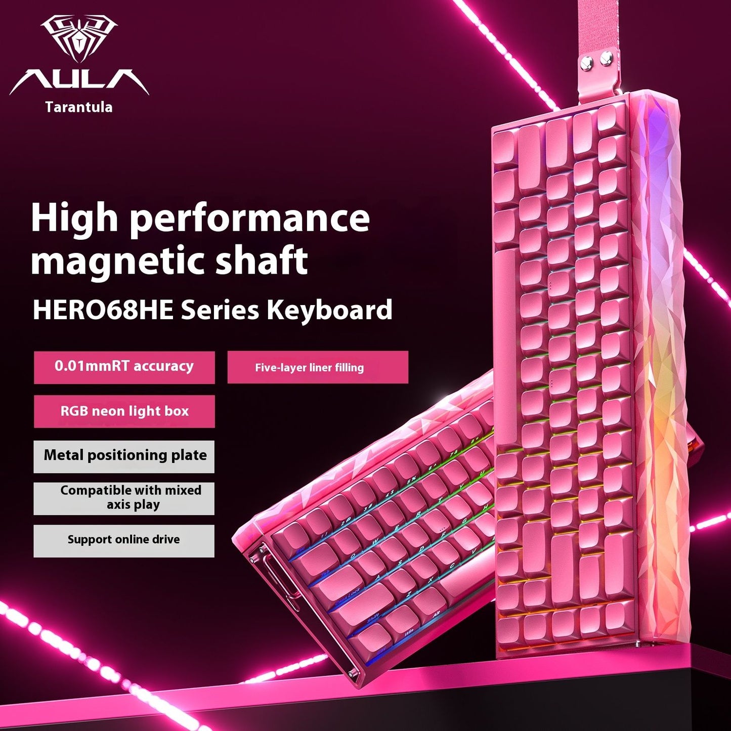 AULA Hero 68HE Magnetic Keyboard RGB Light Wired Hot Swap Esports 8K Gaming Hero68 Mechanical Keyboard Low delay PC Accessories