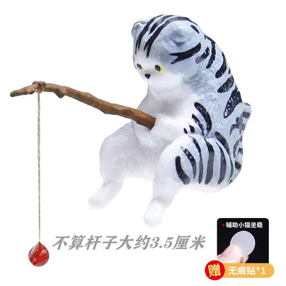 Gato-pescador Decoração de Interiores de Carro Resina Fofa com Óculos de Tubo Pingente para Retrovisor de Carro Saída de Ar para Acessórios de Carro