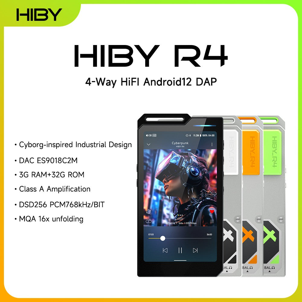 HiBy R4 ES9018Q2M*4 Android12 HiFi Music Player MP3 Áudio Bluetooth WiFi DSD256 MQA 16x USB DAC Amplificador de Fone de Ouvido 11hr 4.7'' OPA1652
