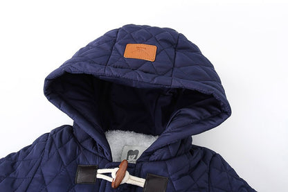 Winter Newborn Boys Romper Cotton Padded Argyle Printed Infant Babys Boys Bodysuit Toddler Kid Boy Hooded Jumpsuit 0-3Y Overalls