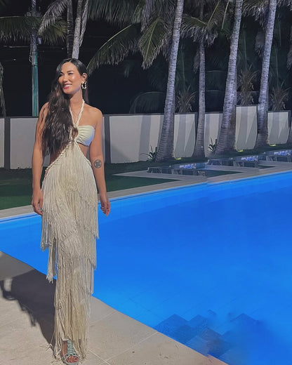 2025 New Tassel Skirt Set Women A Line Skirt High Waist Beach Skirt Crossover Top Summer Beach Holiday Party Bathing Suit