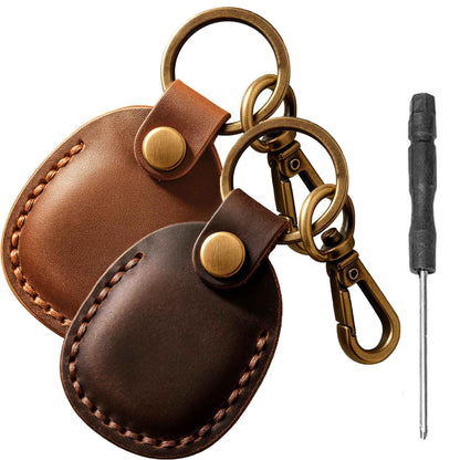 2/1 Pack Genuine Leather AirTag Keychain Holder . Secure Key Chain Case for Pet Collar Luggage Bag Full Cover Protective Keyring