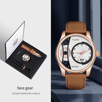 TOMI Set Gift Box for Men's Minimalist Business Quartz Watch Luxury Versatile Double Strap Detachable Watch Festival Gift