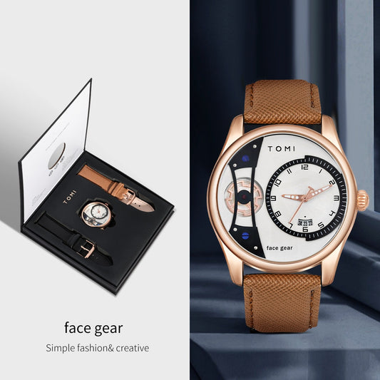 TOMI Set Gift Box for Men's Minimalist Business Quartz Watch Luxury Versatile Double Strap Detachable Watch Festival Gift