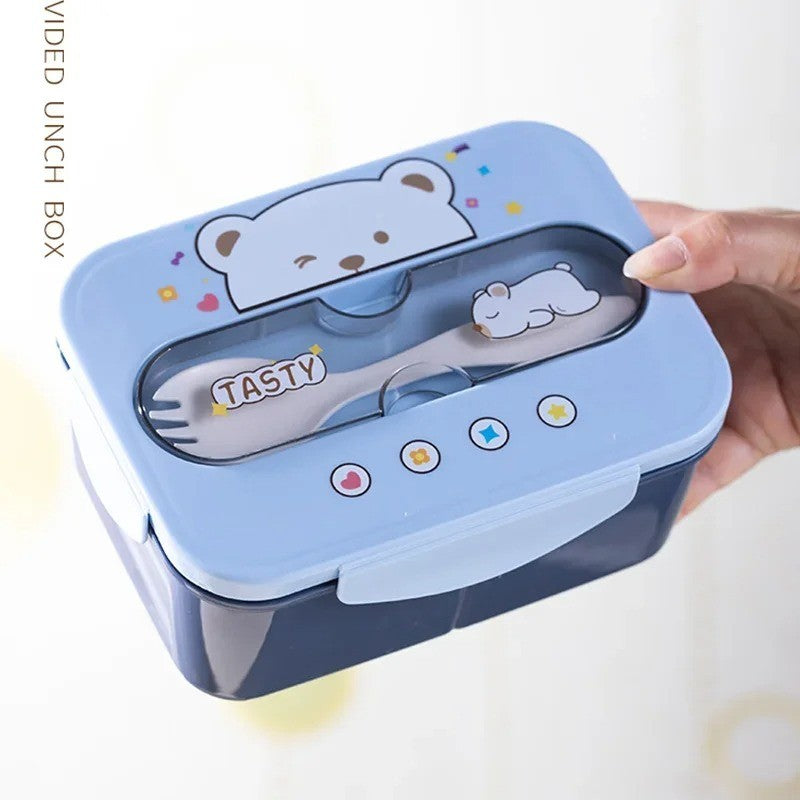 Conjunto de Copo Lancheira Infantil de Plástico Portátil 1200ML com Garfo e Lancheira Infantil com Copo de Água, Recipiente para Armazenamento de Alimentos