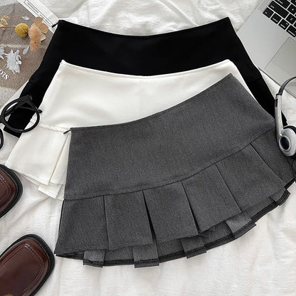 Low Waist Mini Skirt Y2K Black Low Rise Pleated Skort with Bulit-in Shorts Micro Miniskirt Women Teenage Girls Sweet Outfit