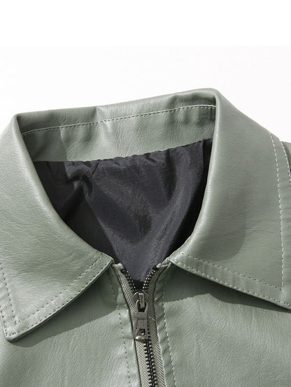 Men's Large Leather Jacket Fashion Collar PU Leather Motorcycle Slimming Cycling Coat New Men Waterproof Leather Jacket