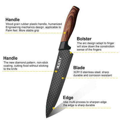 6Pcs/Set Kitchen Knives Set Stainless Steel Forged Kitchen Chef Knife Set Scissors Peeler Slicer Nakiri Paring Knife Gift Case