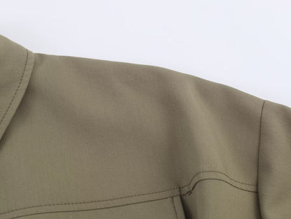 HH Woman Autumn Pleat Hem Pilot Jacket Solid Turn-Down Collar Zipper Single-Breasted Woman Fashion Long-Sleeved Pockets Coat