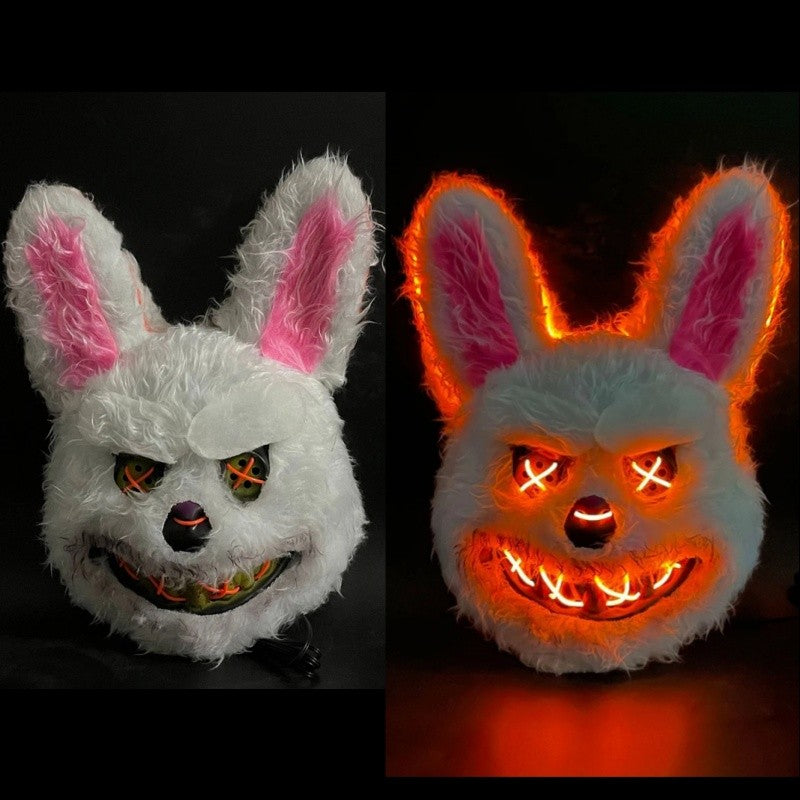 Halloween Cosplay Party Luminous LED Light Face Mask Make-up Horror Rabbit Bear Mask Headgear Cartoon Animal Carnival Head Cover