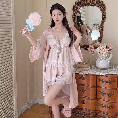 French-Style Strapless Nightgown for Women Summer Strapless Robe Two-Piece Set Summer Purely Sensual Beauty Straps with Padded C