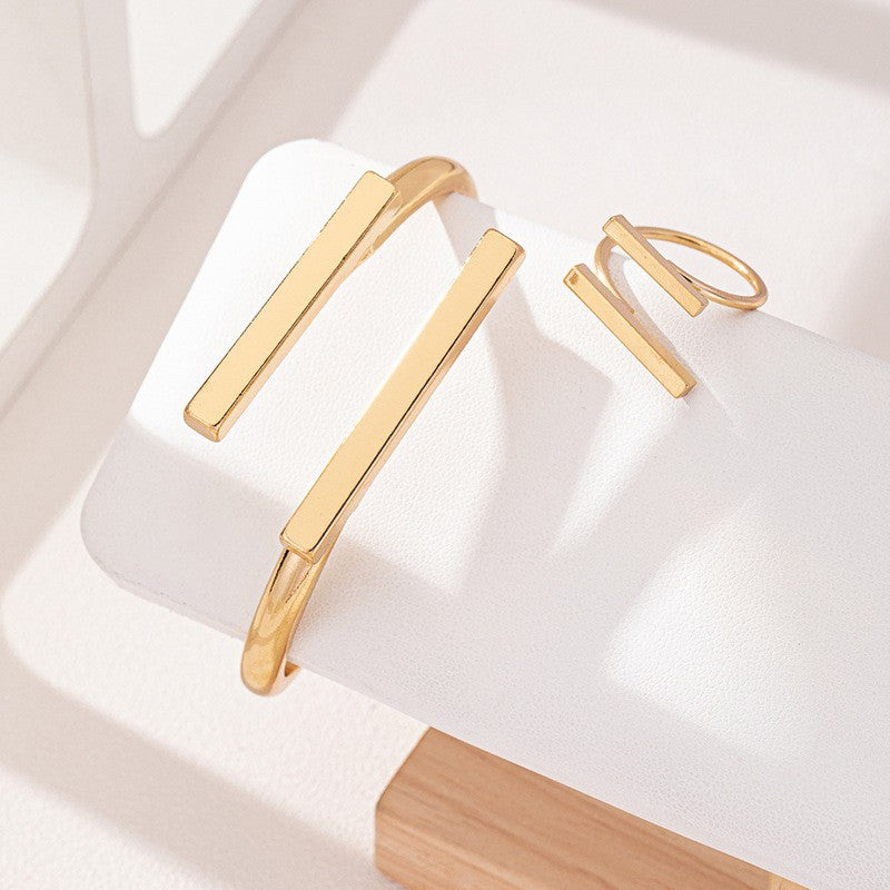 2 peças novo conjunto de anel de pulseira aberta geométrica de design simples, presentes de acessórios de festa de feriado de tendência personalizada feminina