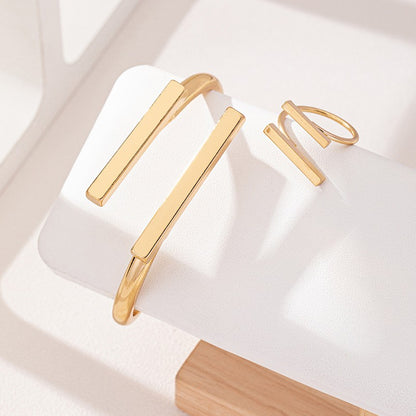 2 peças novo conjunto de anel de pulseira aberta geométrica de design simples, presentes de acessórios de festa de feriado de tendência personalizada feminina
