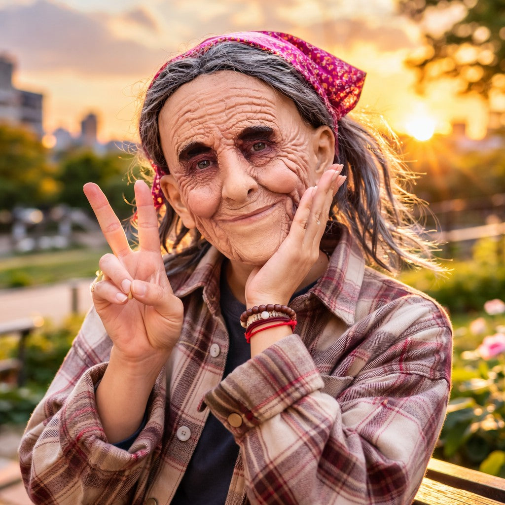 Unique Old Grandma Mask Halloween Carnival Costume Party Realistic Peasant Woman Performance Mask