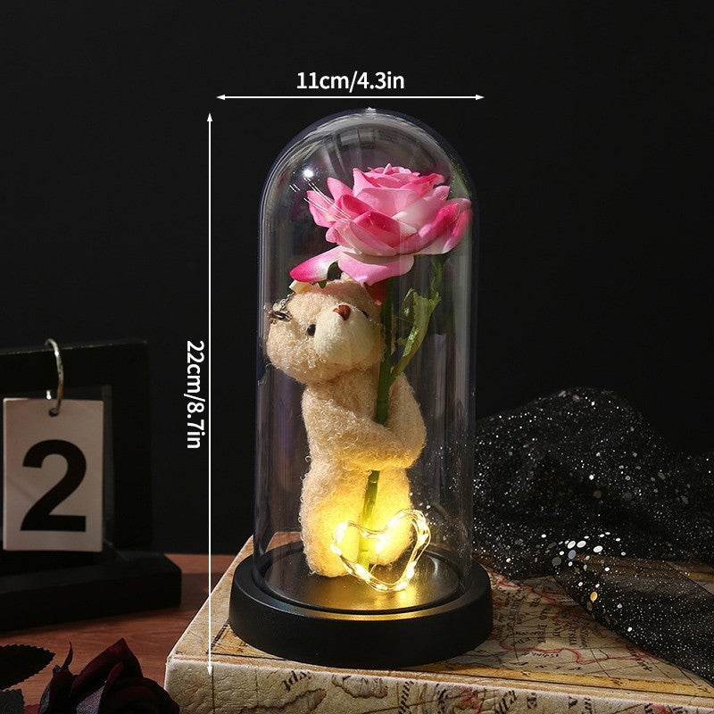 Eternal Rose Flowers Artificial Foil Flower in Glass Glow Immortal Flower LED Roses Lamp Flores Eternas Christmas Lover Gift