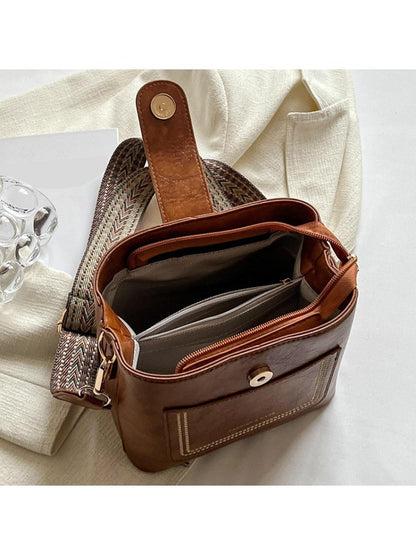 PU Shoulder Bag Multi-pocket Design Zipper and Buckle Opening Design Fashionable Versatile Messenger Bag