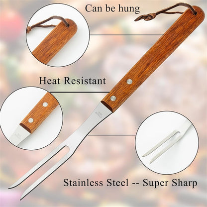 2 Pcs 10 Inch Meat Forks Stainless Steel Carving Forks with Wood Handle Long Barbecue Forks Kitchen Forks for Cooking Serving