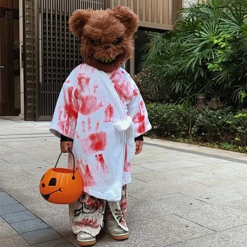 ? Halloween Party Cosplay Scary Bloody Bear Rabbit Mask Make-up Animal Plush Face Mask Props Headcover Masquerade Carnival Mask