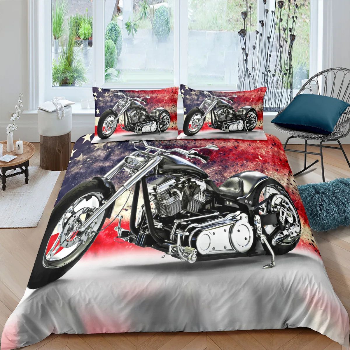 Conjunto de cama de quarto popular para homens Super legal Motocicleta Trator Conjunto de cama de luxo 100% poliéster Conjuntos de capa de cama Fronhas