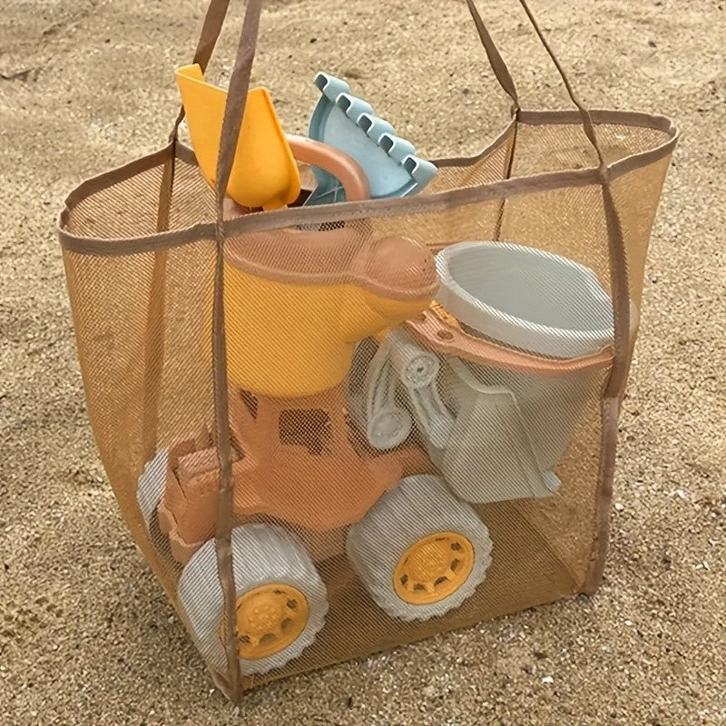 Extra Large Foldable Mesh Tote with Sturdy Handles, Durable Polyester Storage Bag for Beach Toys, Shells, Clothes & Towels