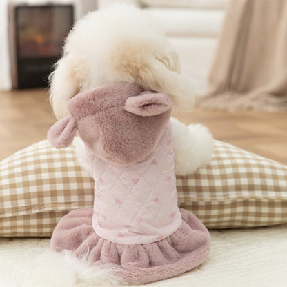Casaco de Inverno Quente para Cães Vestido Fofo Roupas Macias para Cães Moda Algodão Casaco de Cachorro com Estampa de Coração Casaco para Gatos Bichon Fantasia para Pets