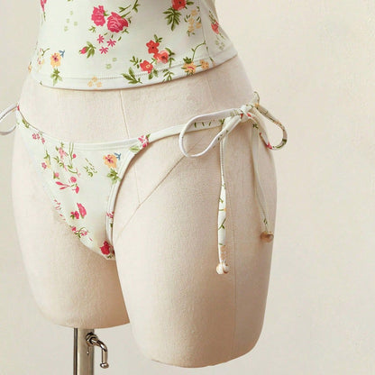 Trendy Floral Print Tankini Two-Piece Swimsuit with Halter Neck And Strap for Women High Waist Sexy Tight Fit Backless Swimwear