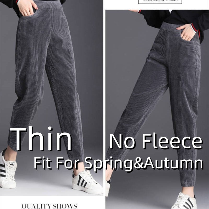 Autumn Winter Plush Thick Thin Elegant Women's Pants High Waist Fleece Pencil Pants Women Corduroy Leggings Office Lady Trousers
