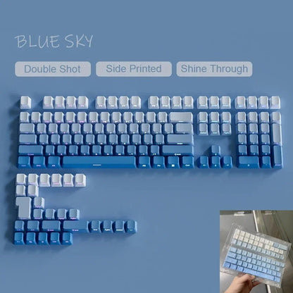 Novas Teclas 133 Gradiente Verde Shine Through Keycaps Impressão Lateral PBT Keycap Perfil Cherry Double Shot para Teclados Mecânicos