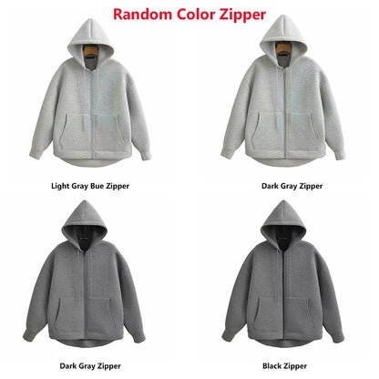 Alobee Autumn Women Gray Black Jacket With Hood Long Sleeve Zipper Jacket Coat Woman Loose Casual Big Pocket Outerwear Coat Tops