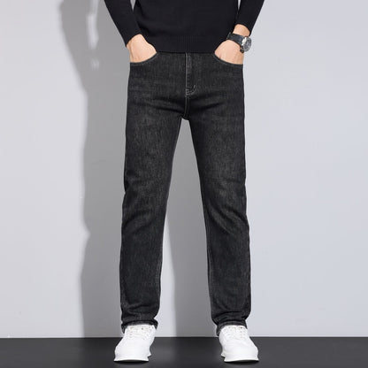 JEAN New Business Men's Jeans Casual Straight Stretch Fashion Classic Blue Black Work Denim Trousers Male Brand Clothing