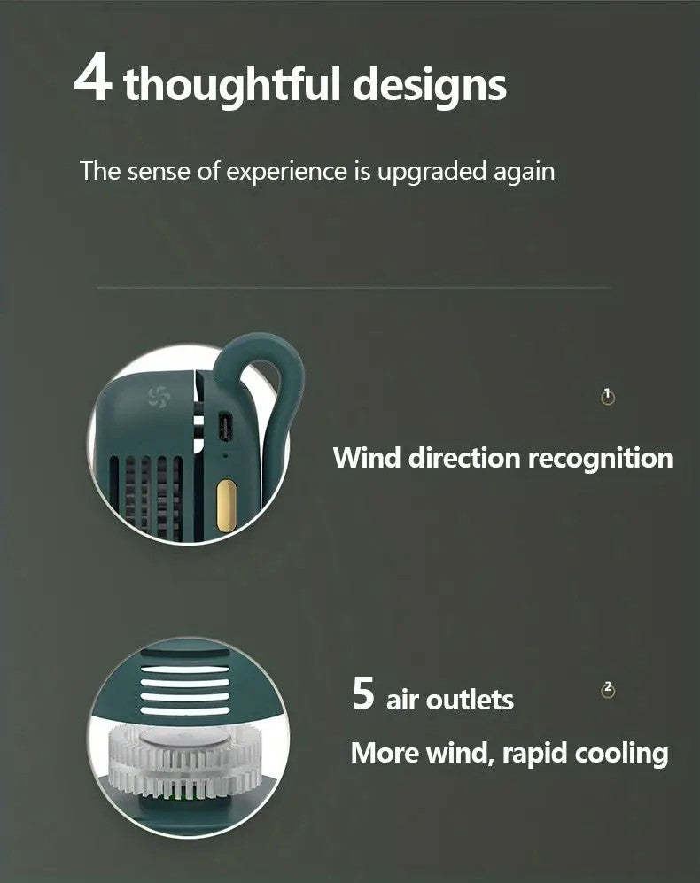 Portable silent mini bladeless electric fan, adjustable 3-speed suspended waist fan, rotating body fan, suitable for outdoor