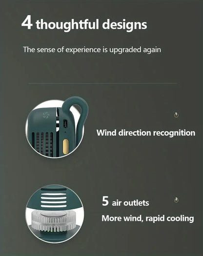 Portable silent mini bladeless electric fan, adjustable 3-speed suspended waist fan, rotating body fan, suitable for outdoor