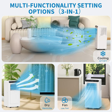 Portable Air Conditioners 8000 BTU, Quiet 3-in-1 Portable AC Unit with Remote Control, Dehumidifier and Timer, Energy Efficient
